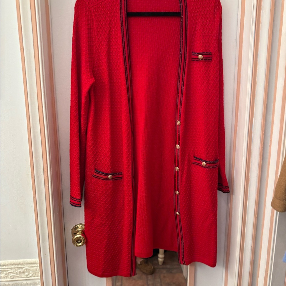 Talbots Red Cardigan with Black Trim